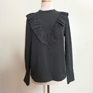 H&M Polka Dot Ruffle Blouse - Dark Navy and White
